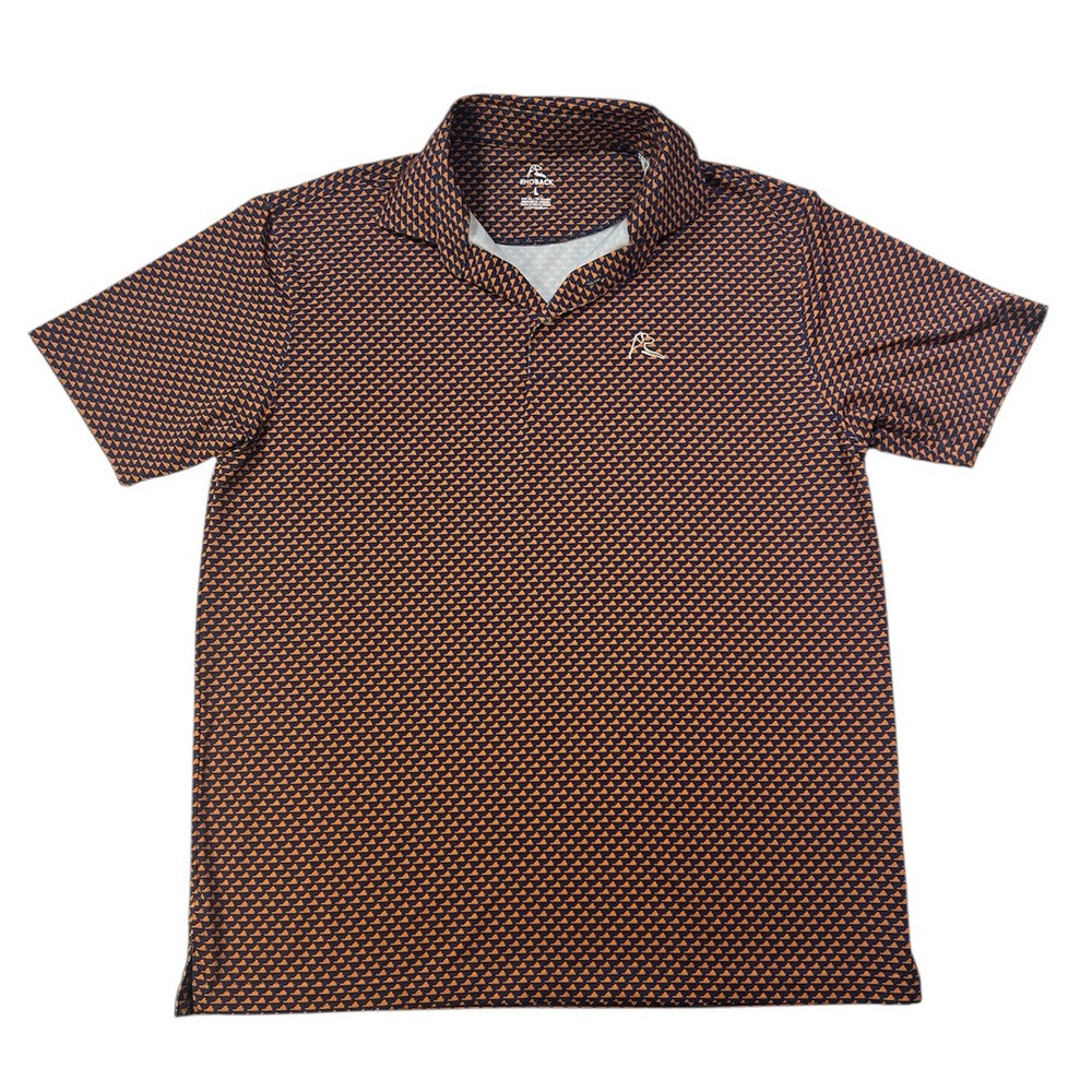 Preowned Mens Rhoback AOP Virginia Orange Blue Print Performance Golf Polo Sz L